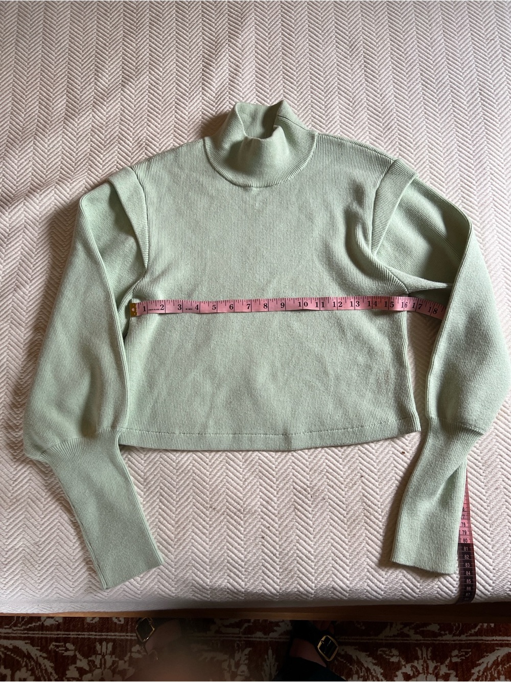 Jonathan Simkhai Ribbed cropped Puff Sleve Sweater Mint medium - Picture 3 of 9